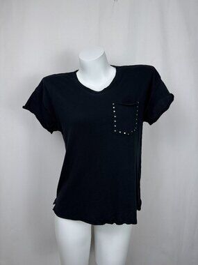 rag & bone JEAN Womens Small Black Studded Pocket T-Shirt Short Sleeve Cotton S